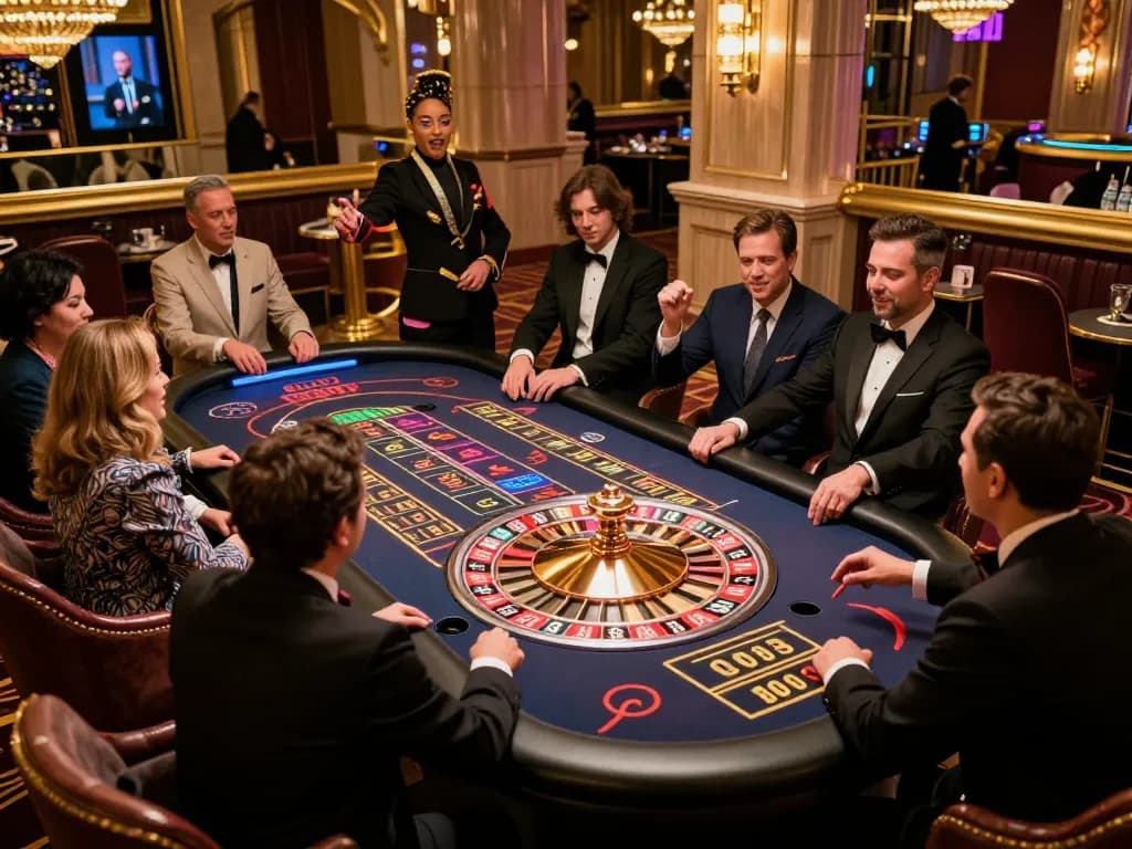 Engaged players at hitclub's roulette table enjoying thrilling game moments in upscale casino ambiance.