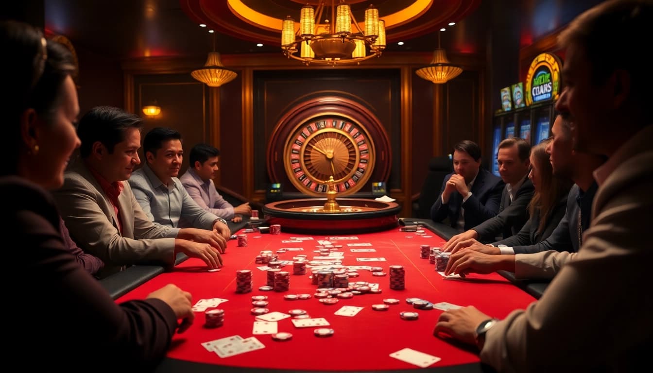 Experience the thrill of gaming at abc8.movie with vibrant casino visuals featuring poker and roulette.
