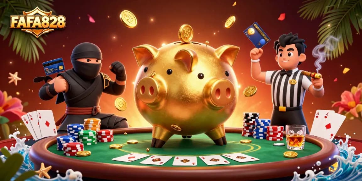 Experience thrilling jackpots with FAFA828's immersive gaming scene featuring a dynamic sumo wrestler and ninja.