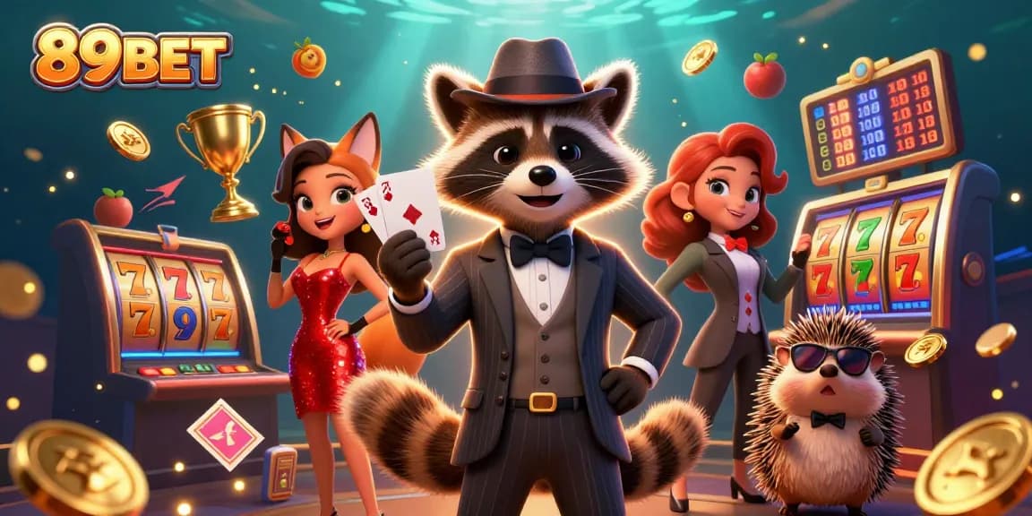 Experience thrilling jackpots with 89BET in this vibrant casino scene featuring characters and exciting slot elements.