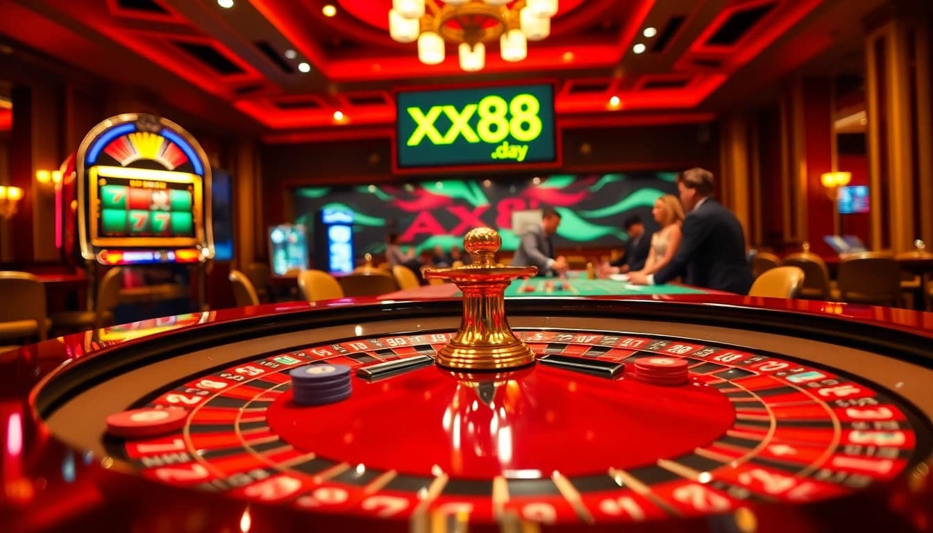 Experience thrilling gameplay at https://xx88.day/ with a vibrant casino atmosphere, featuring roulette and engaging players.