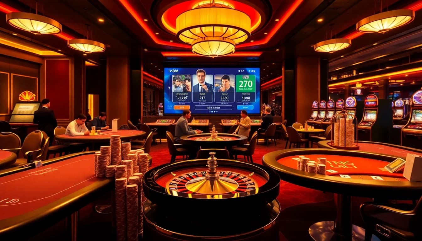 TK88 Casino players engaging in thrilling games with vibrant atmosphere and premium design.