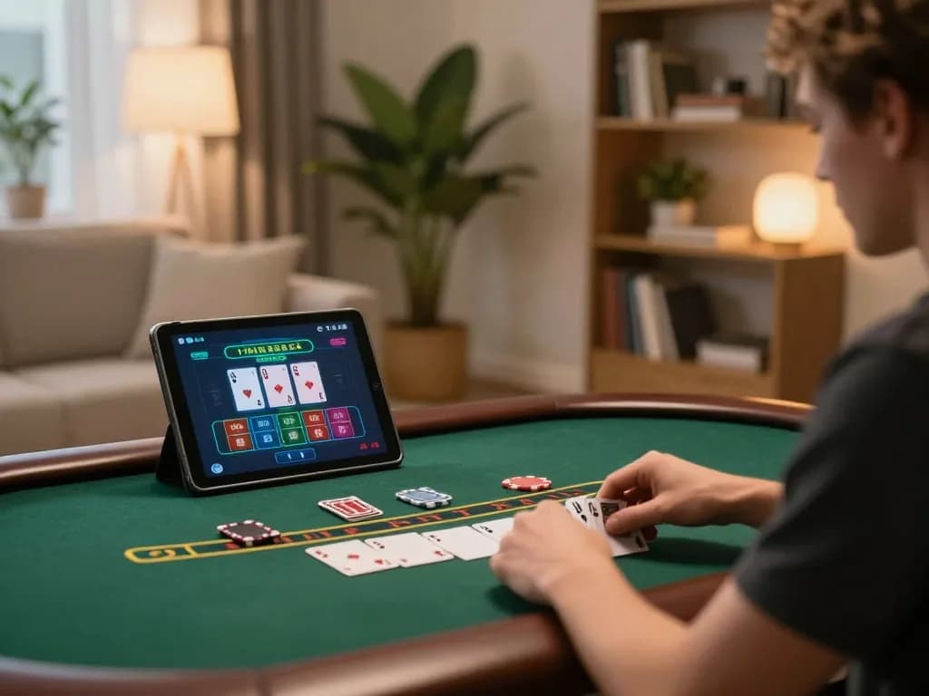 Playing live dealer blackjack at https://ee888.sa.com/ in a cozy home setting with strategic focus