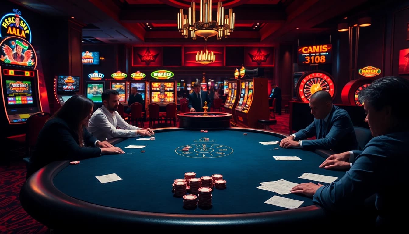 Players engaging in thrilling gameplay at a high-stakes poker table inspired by keonhacai5.