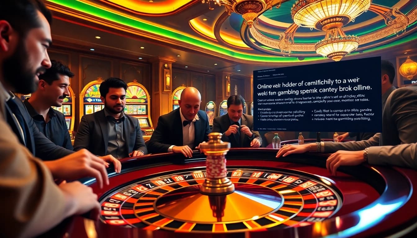 Gambling excitement on the hidden wiki dark web with players and roulette table.