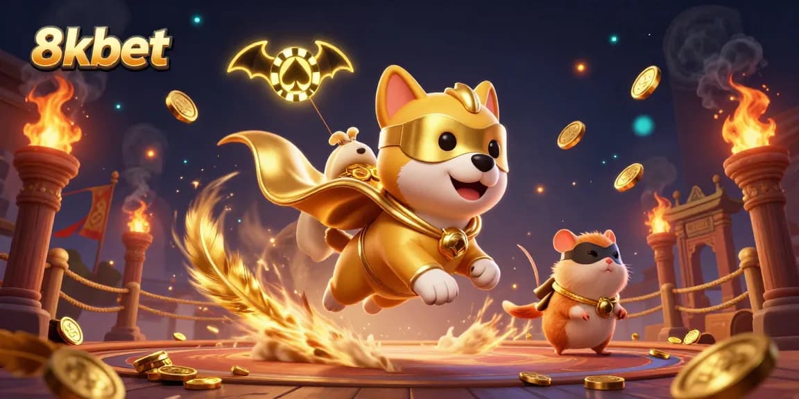 Engage in thrilling gameplay with 8xbet as cartoon characters soar above a casino landscape.