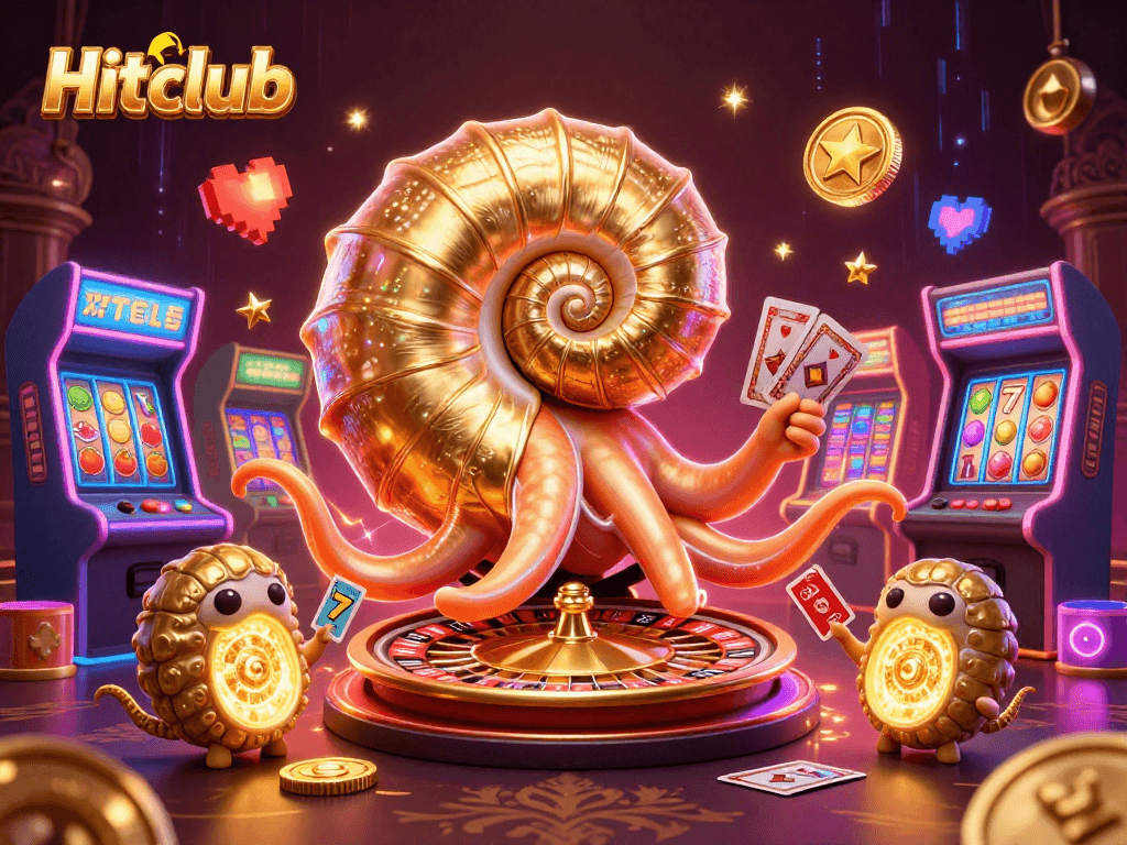 Experience lively gaming action with Hitclub's immersive 3D casino illustration showcasing vibrant slot features.