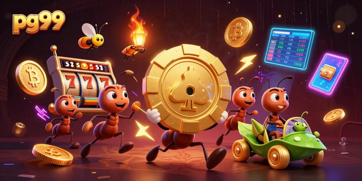 Experience winning big with pg99 in this vibrant casino heist scene featuring playful characters and glittering elements.