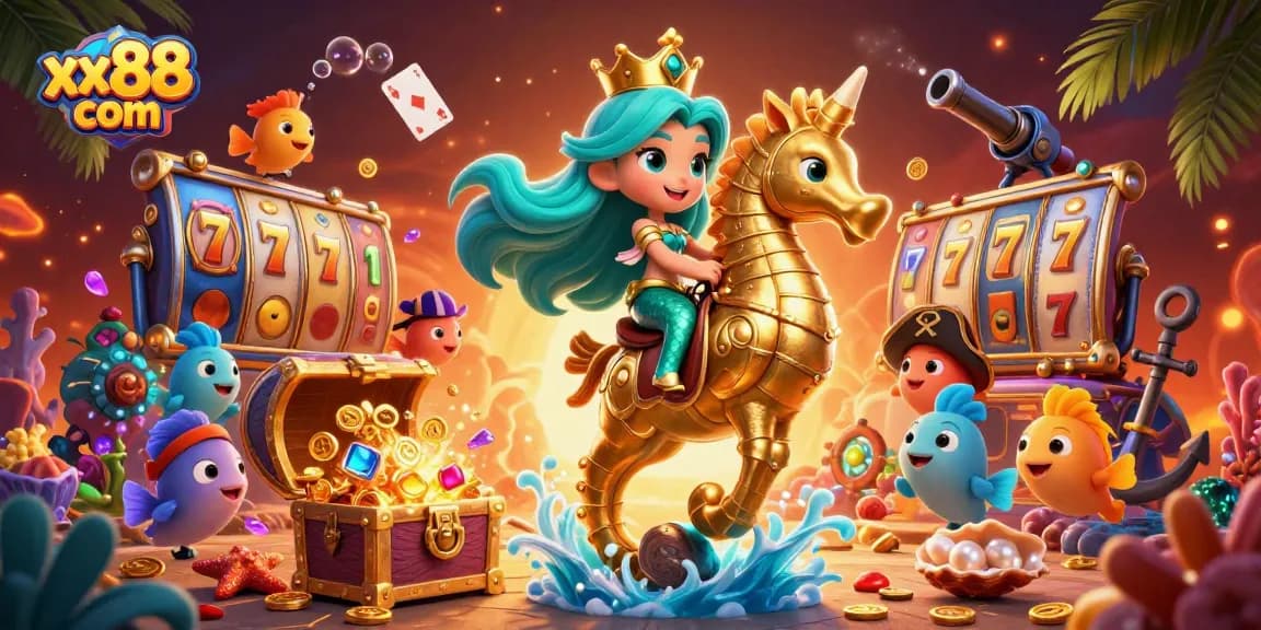 Experience thrilling slots and jackpots at xx88 com with vibrant underwater casino adventure featuring enchanting characters.