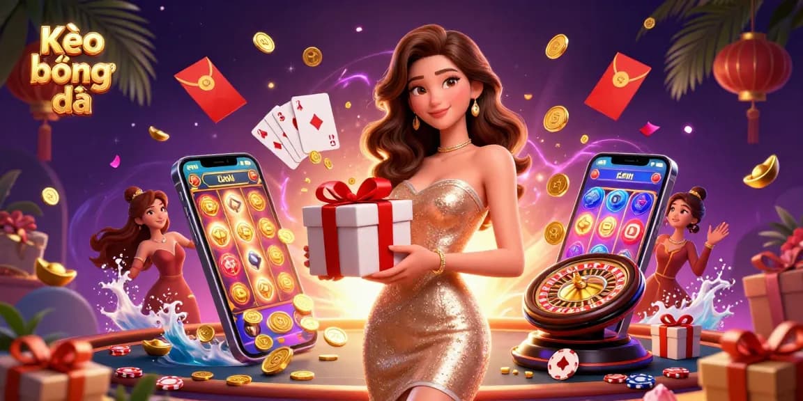 Place bets on Kèo bóng đá with exciting visuals of festive elements and dynamic casino symbols.