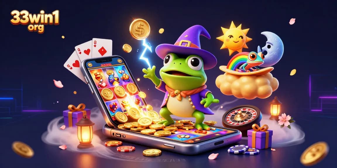 Experience the exciting world of 33win1 org with golden coins and vibrant gaming elements.