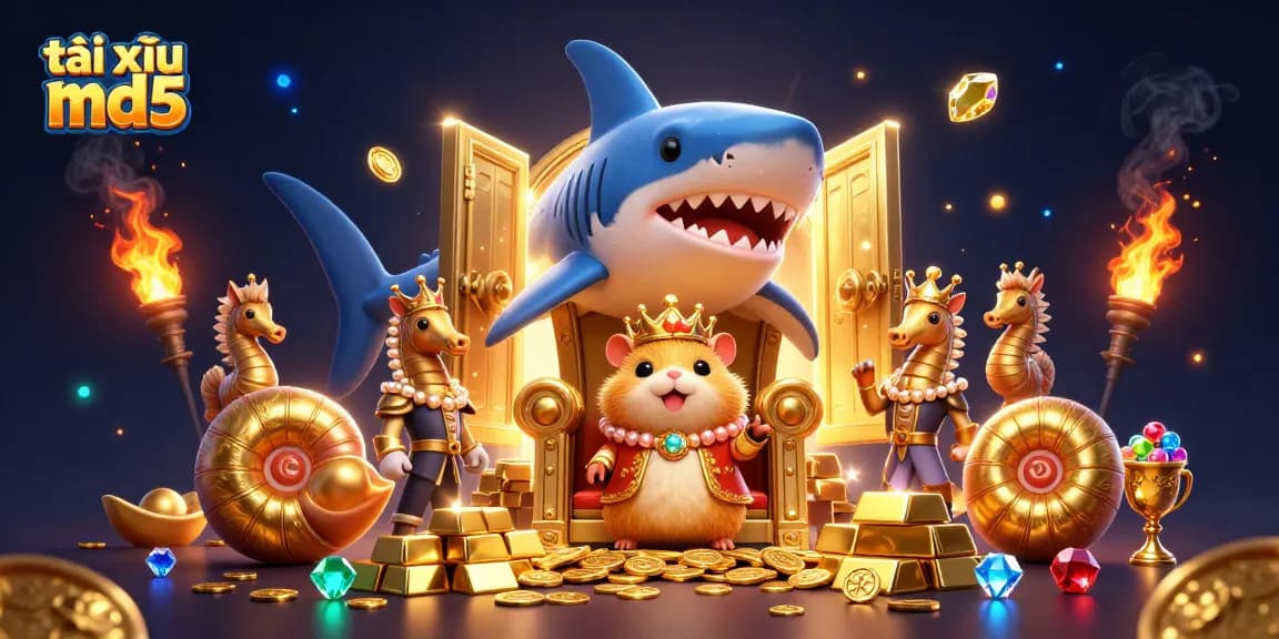 Bet on tài xỉu md5 with the golden hamster king and royal guards amidst treasures.
