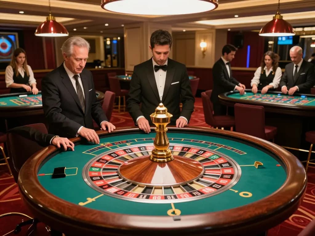 Players engaging at a roulette table in an upscale casino setting, highlighting 789win excitement.