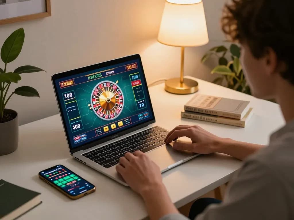 Engaging user experiencing trang chủ 789win online gaming on a laptop, showcasing a live roulette game.