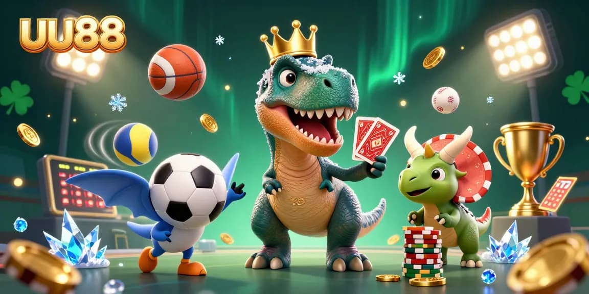 uu88 players enjoying a vibrant casino scene with dynamic characters and gold chips, symbolizing winning excitement.