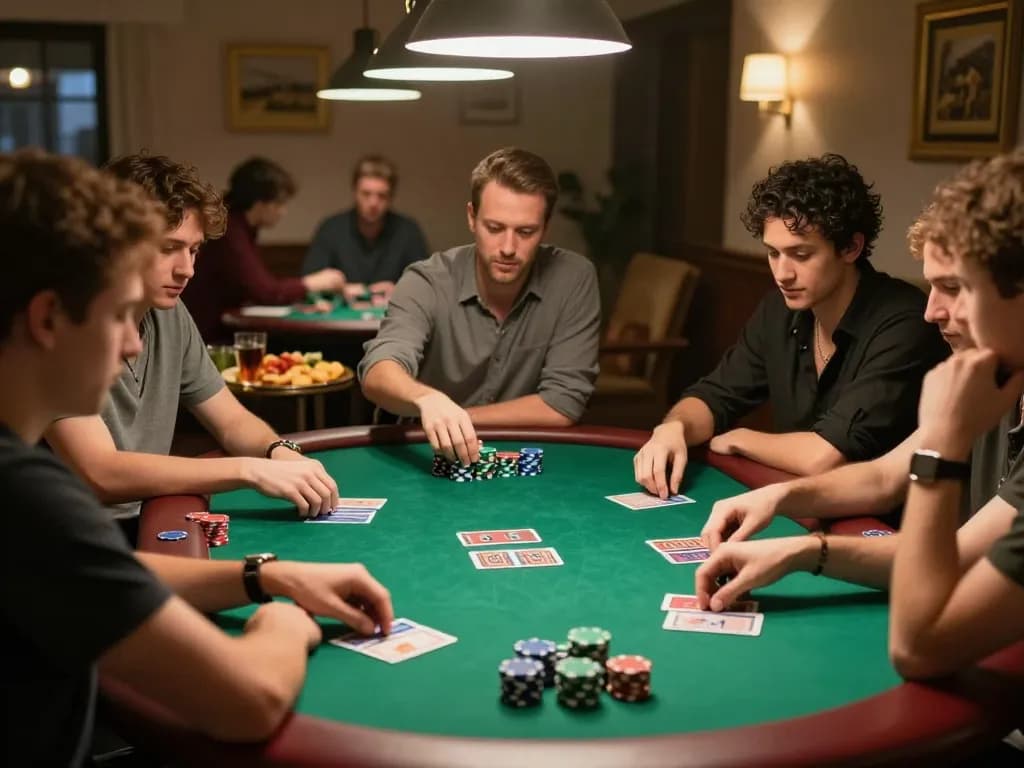 Friends enjoying an engaging poker night at home, redefining strategic play with Rikvip.
