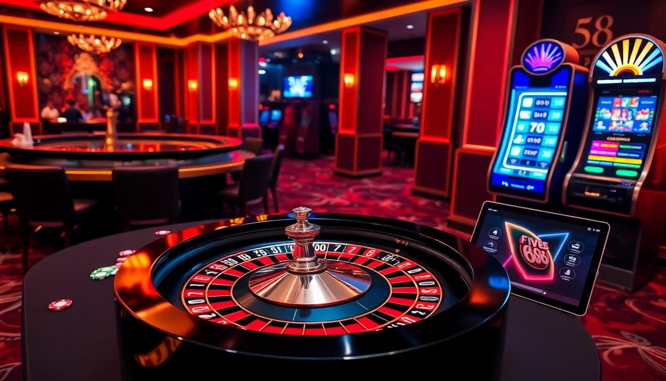 Experience thrilling gaming excitement at five88 with vibrant casino tables and engaging online interfaces.