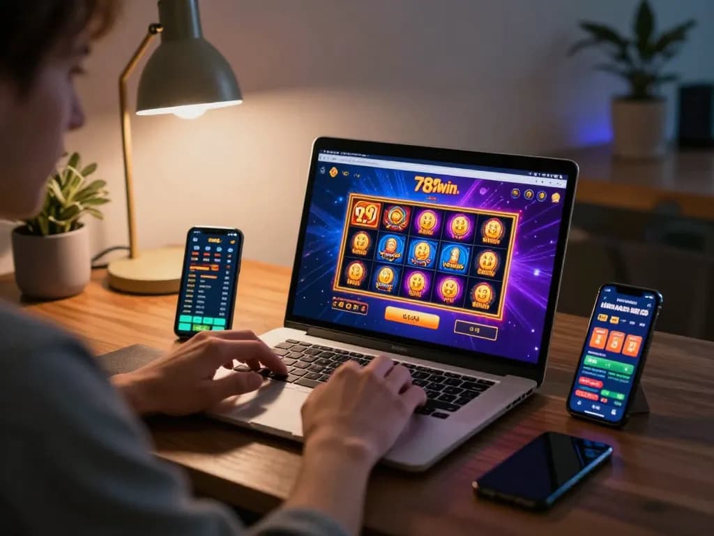 Engaging gaming session on 789win showcasing online casino options with a player using laptop.