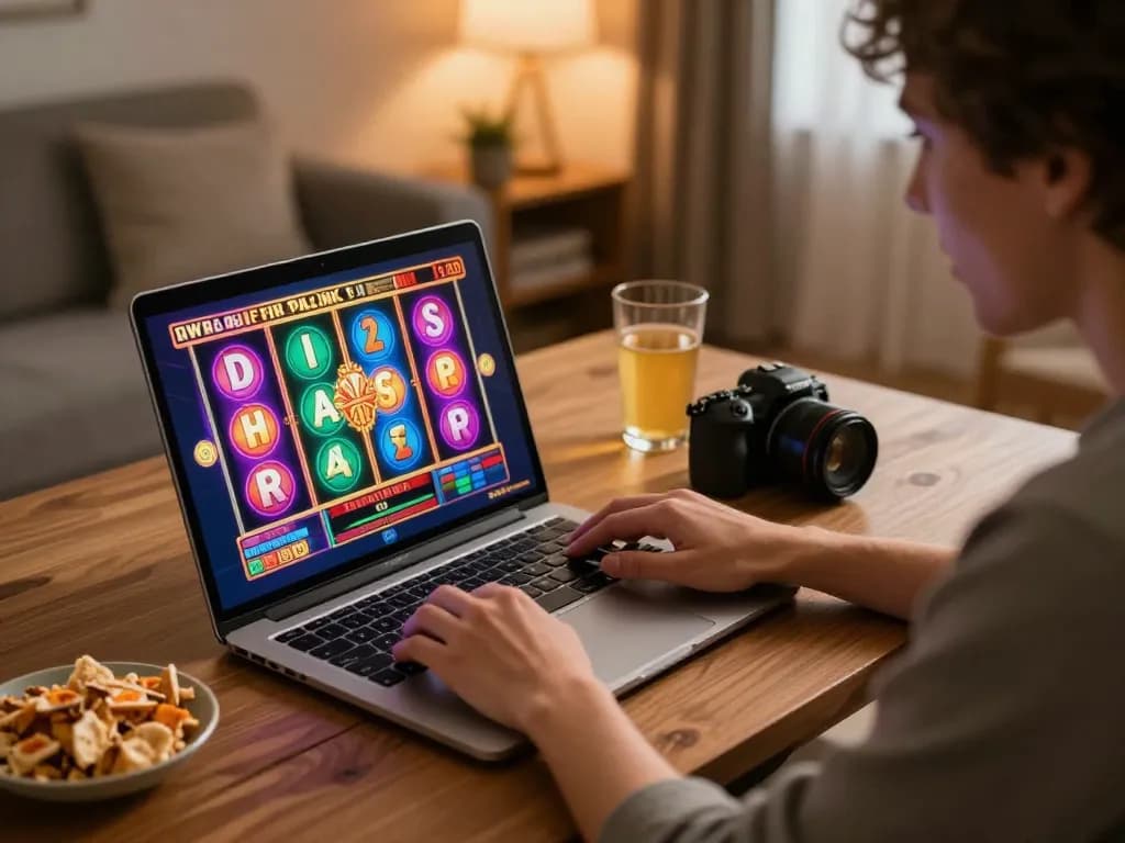Experience MM88 online slots thrill during home gameplay, capturing excitement and focus.
