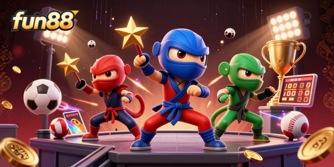 Experience fun88's thrilling casino action with chameleon ninjas in an exhilarating 3D scene filled with dynamic game elements.