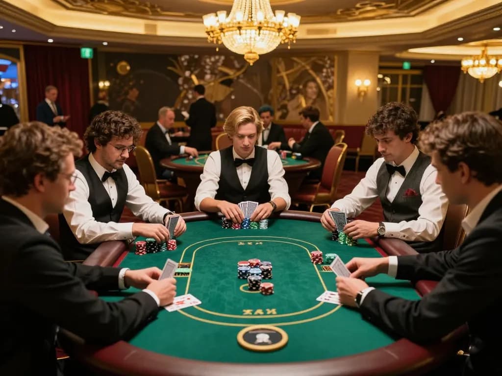 Engaging poker game at a luxurious casino capturing the thrill of strategic play on trang chủ 789WIN.
