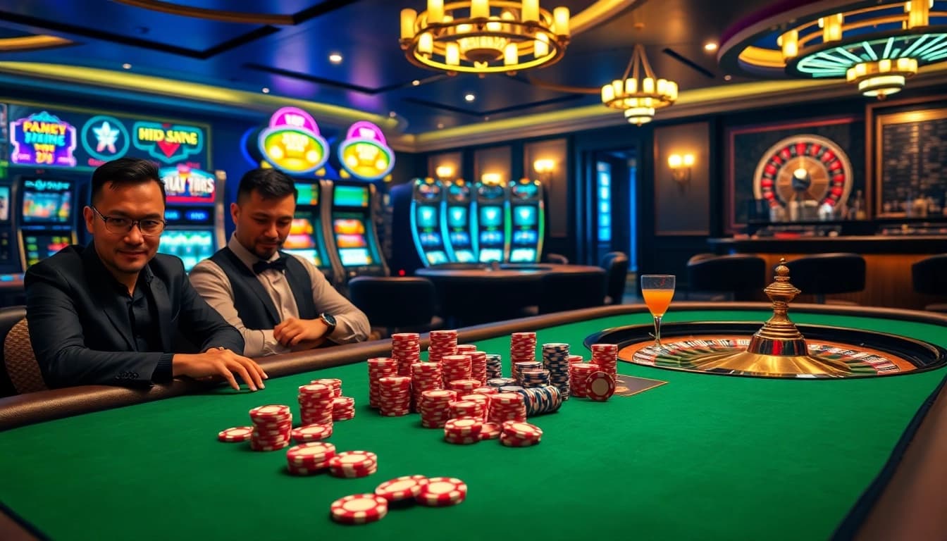 Engaging players at a high-stakes poker table in a luxurious DV88 com casino scene.