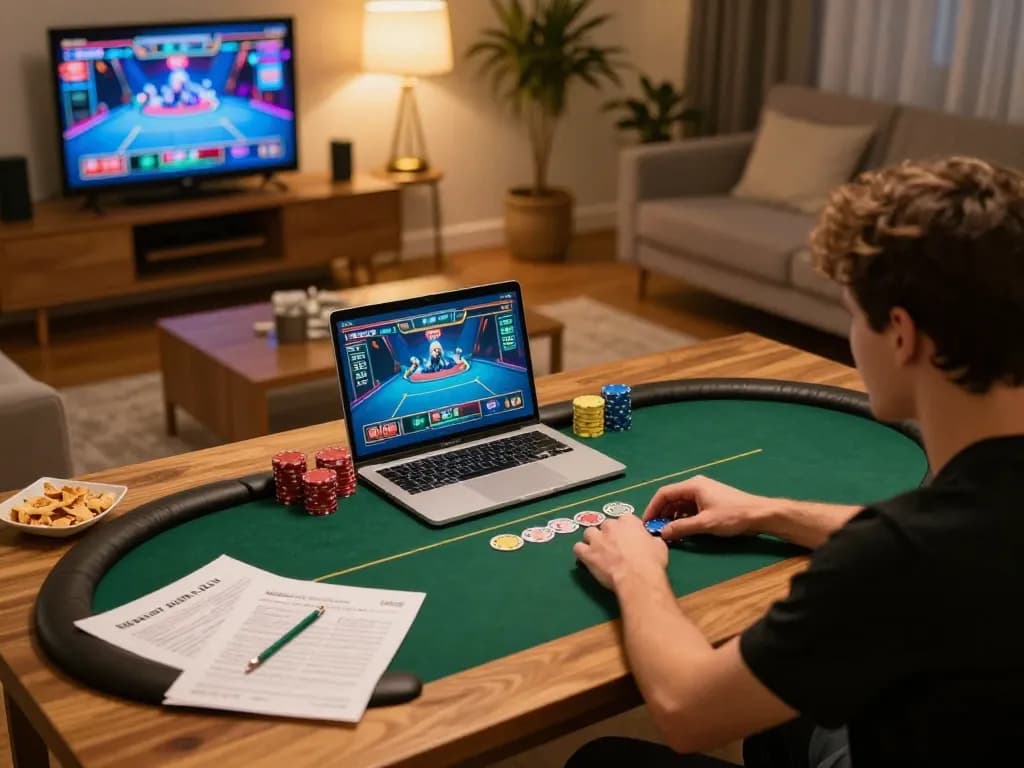 Engaging with the Website lucky88 in a lively online poker game setup at home
