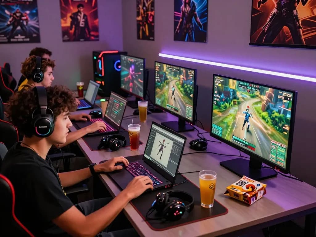 Friends intensely playing sunwin games together in a vibrant, competitive gaming atmosphere.