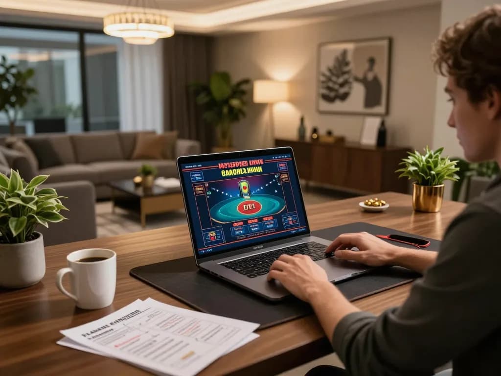 Engaging in online gaming at home, exploring strategies with Website Vk88 on the laptop