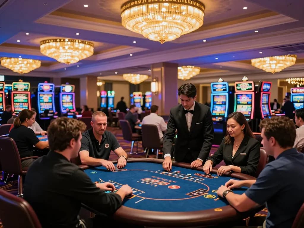 TG88 nhà cái offers an upscale casino atmosphere with players at poker tables enjoying a thrilling experience.