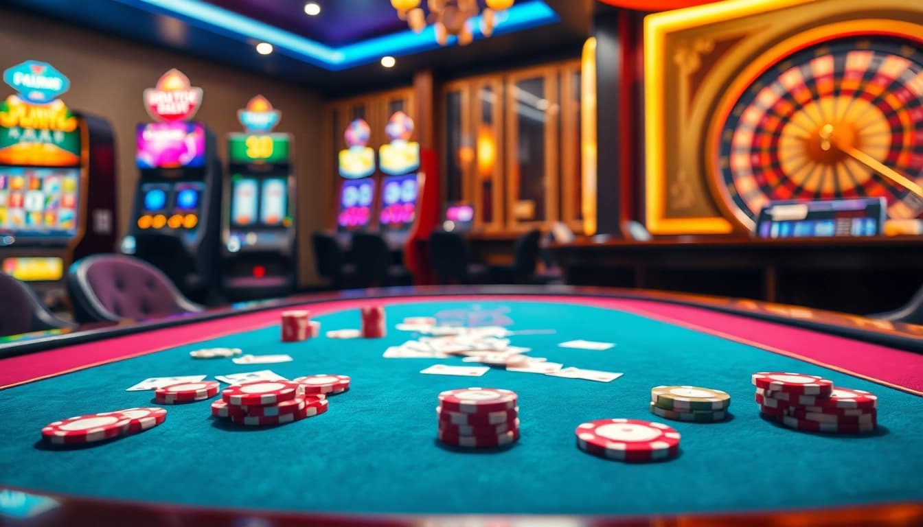 Engaging casino experience with vibrant games at rikvip.gb.net showcasing poker chips and roulette.