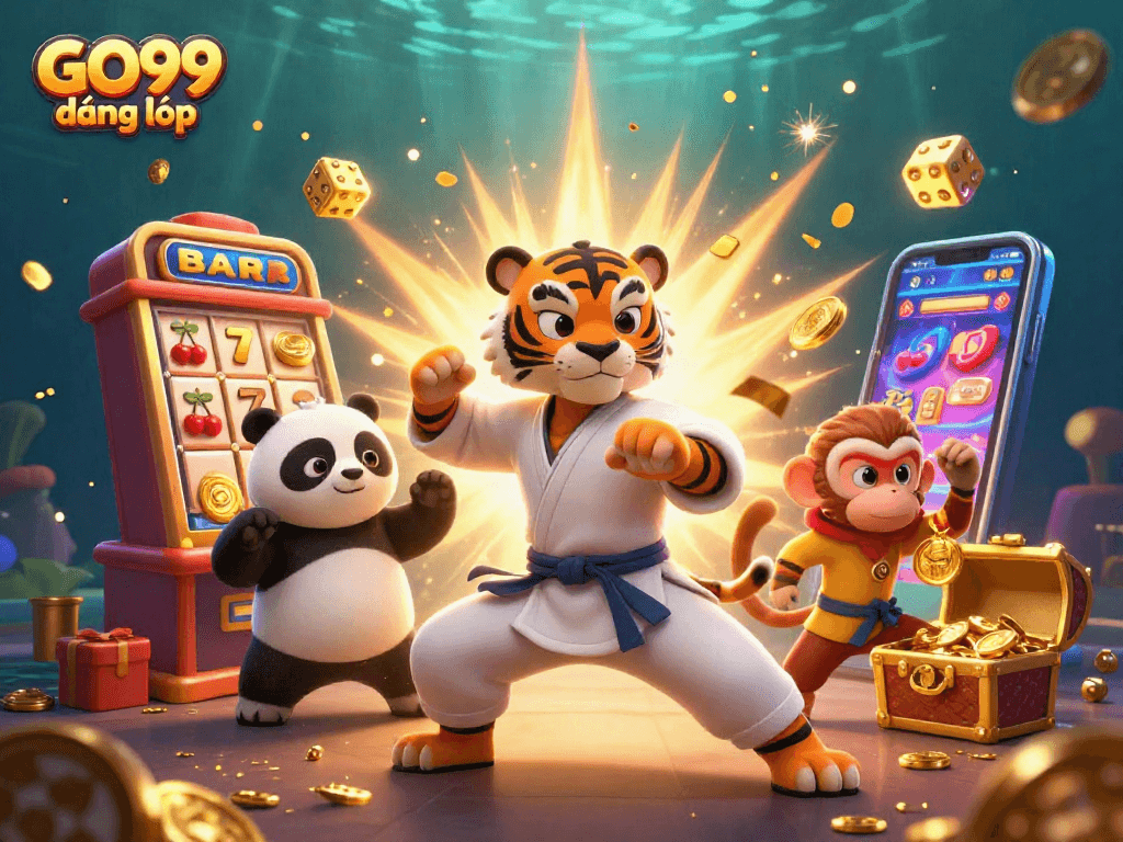 Win big with GO99 đăng nhập in this immersive casino-inspired illustration featuring dynamic characters.