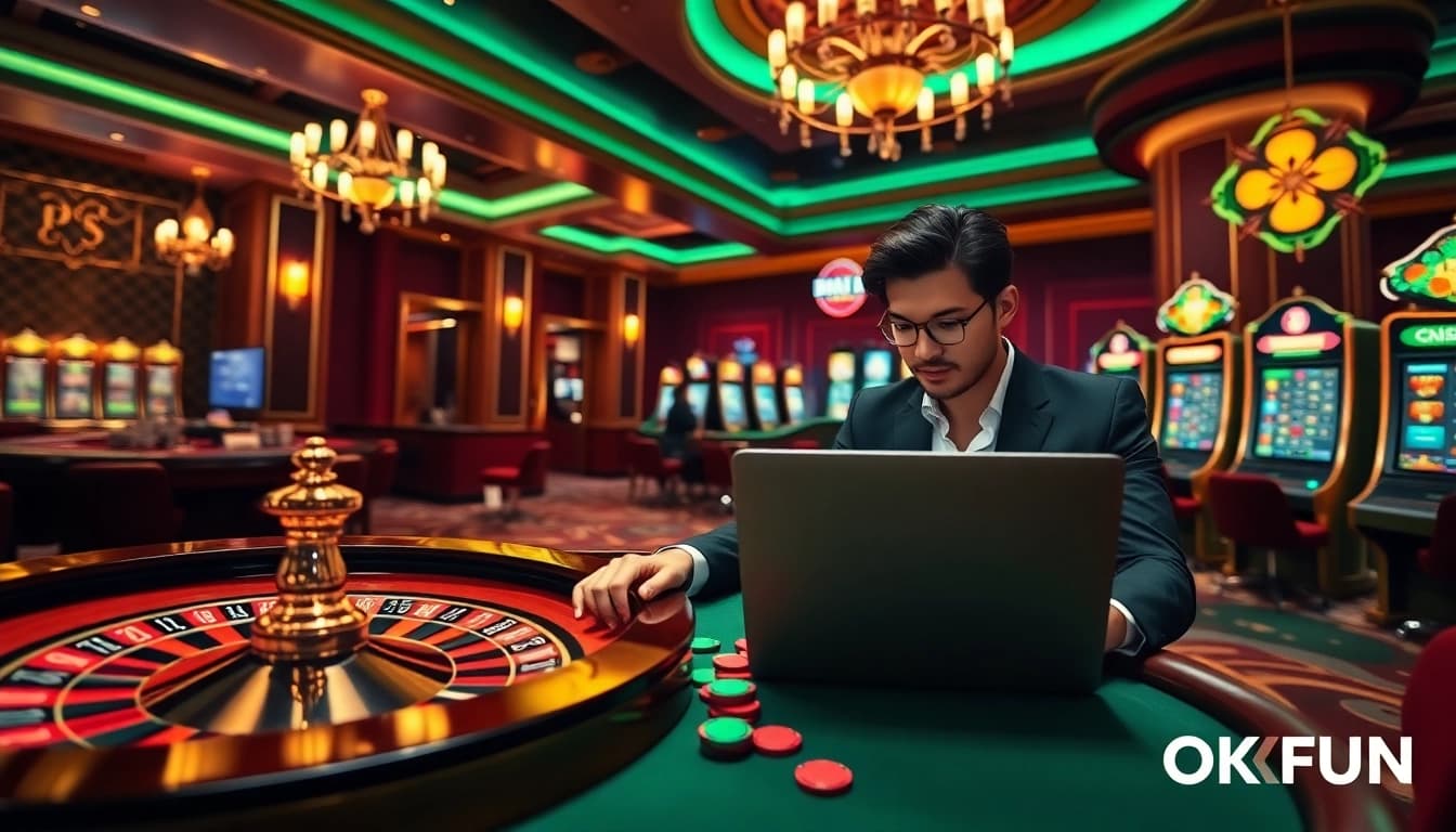 Experience thrilling gameplay at OKFUN's vibrant online casino with engaging roulette and poker.