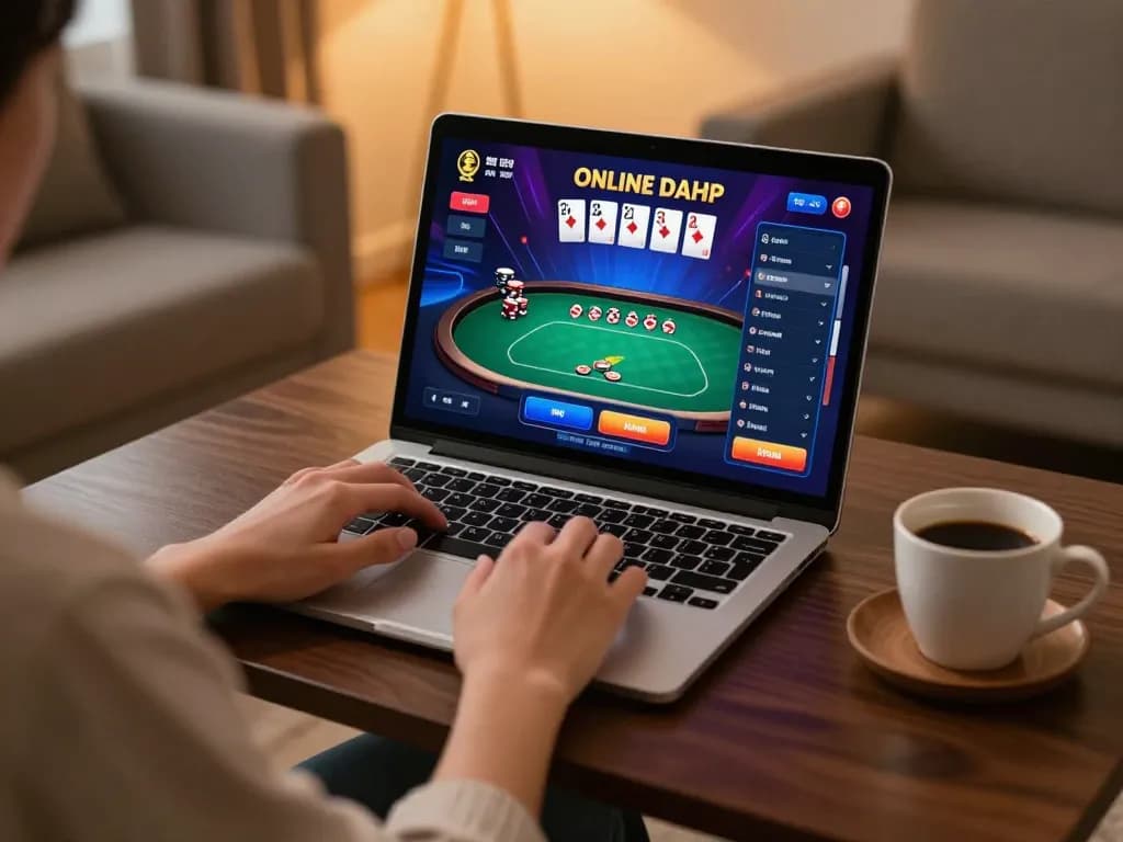 Engaging in nk88 đăng nhập for online casino gaming on a laptop in a cozy home environment.