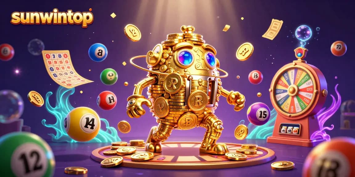 Engage with sunwintop’s vibrant lottery and gaming scene featuring a golden golem and dynamic prizes.