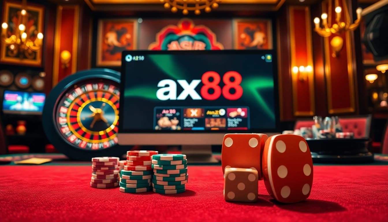 Engaging gambling scene showcasing the ax88 online platform amidst classic casino elements.