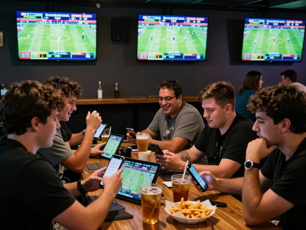 Engaging moment at EK333pro's sports betting scene, where players analyze odds and enjoy live games.