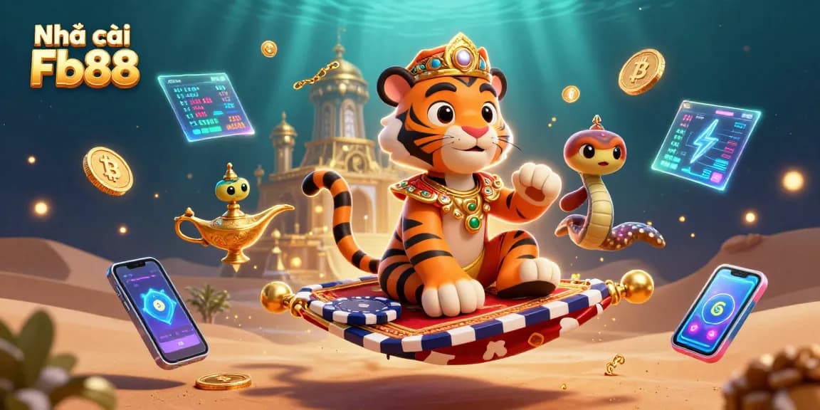 Engage with Nhà cái Fb88 through this dynamic 3D casino illustration featuring vibrant gaming elements.