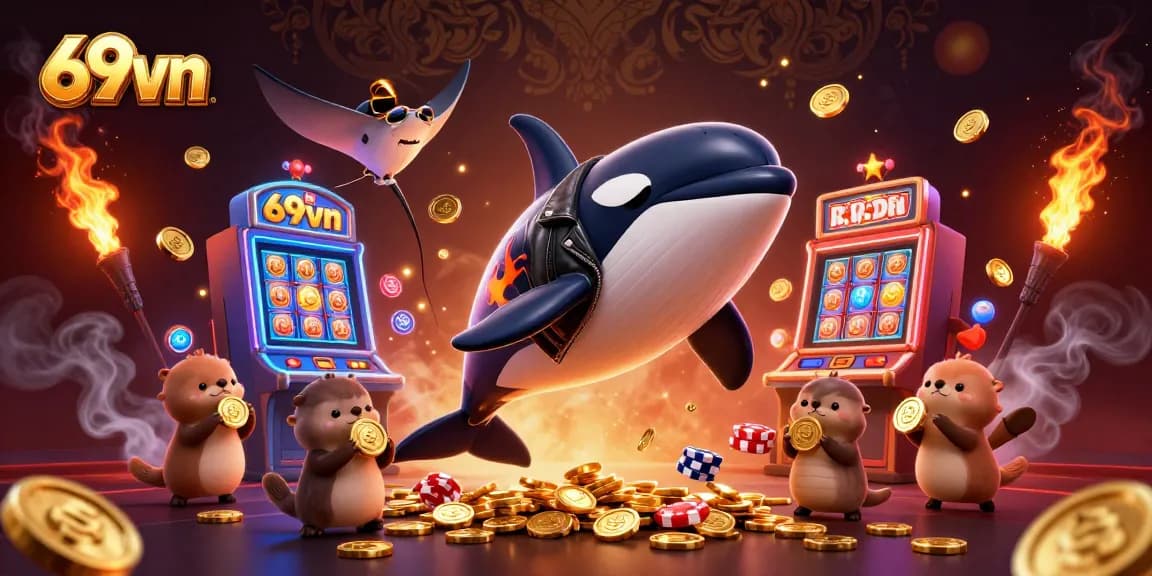 Engage in thrilling gaming action with 69vn featuring a whimsical casino scene full of animated characters.