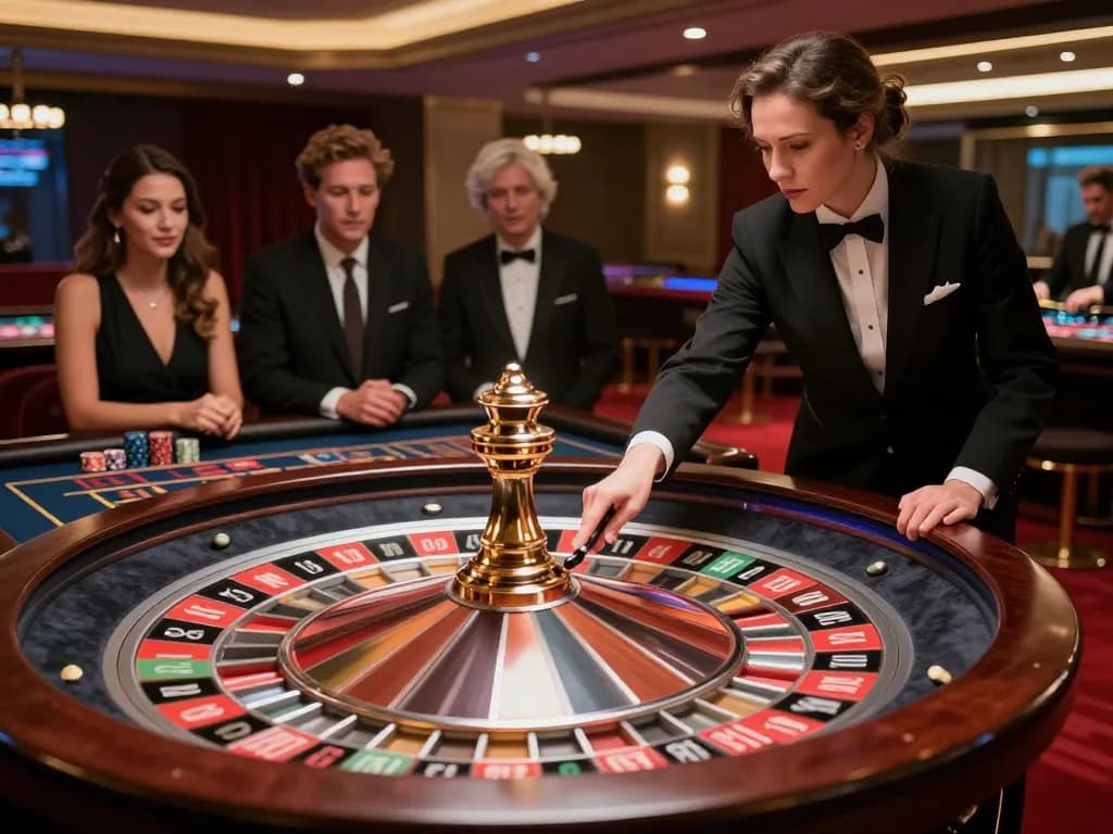 Engaged players enjoying the excitement of roulette at okfun's upscale gaming table.