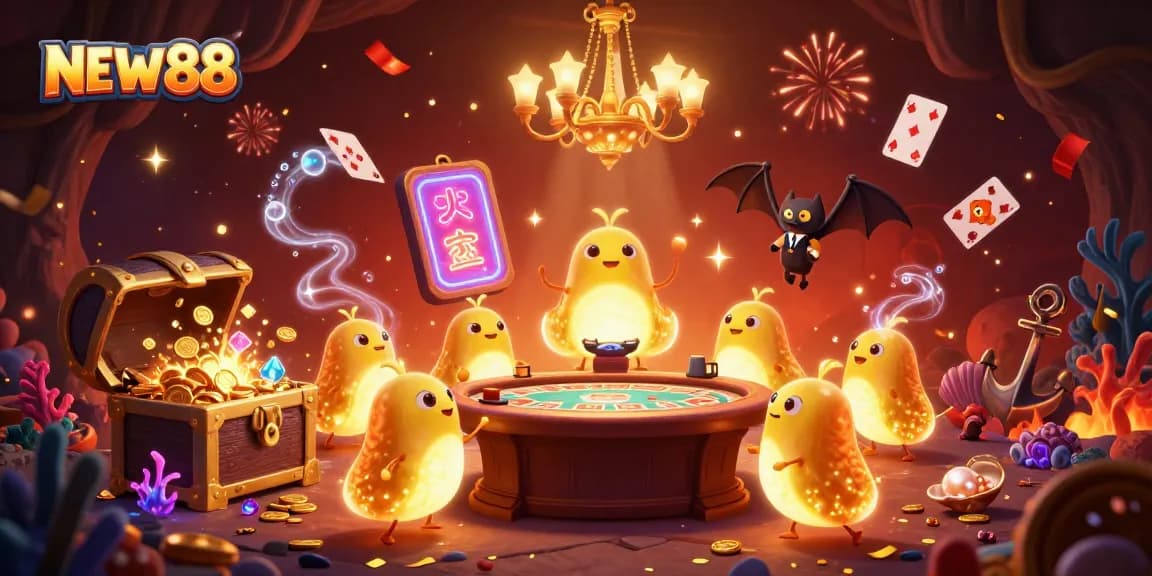 Join the excitement of NEW88 with glowworms lighting up a vibrant casino undersea adventure.