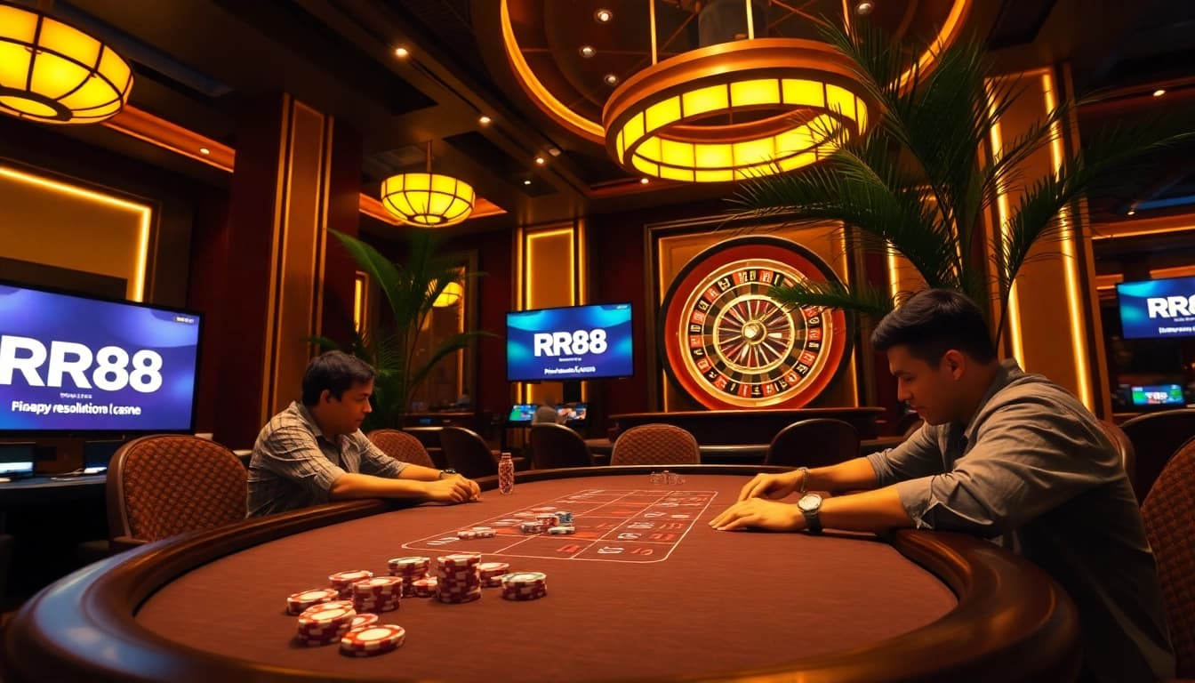 Exciting gameplay at https://urr88.com/ with poker chips and roulette wheel showcasing an upscale casino atmosphere.