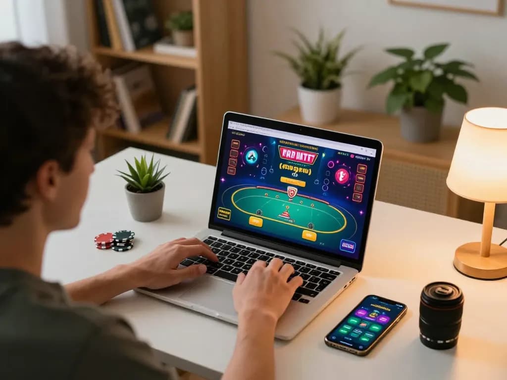 Play online poker with alc88, showcasing dynamic gameplay on a laptop in a cozy home setting