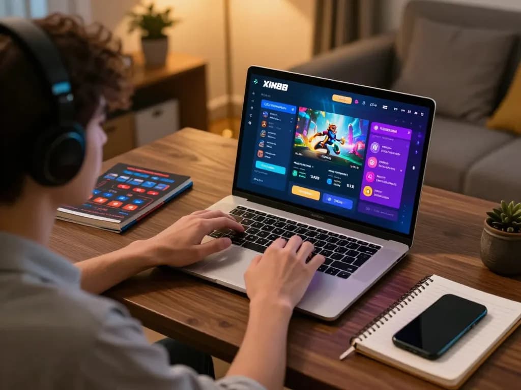 Engaging with Xin88 platform on a laptop demonstrating responsible online gambling