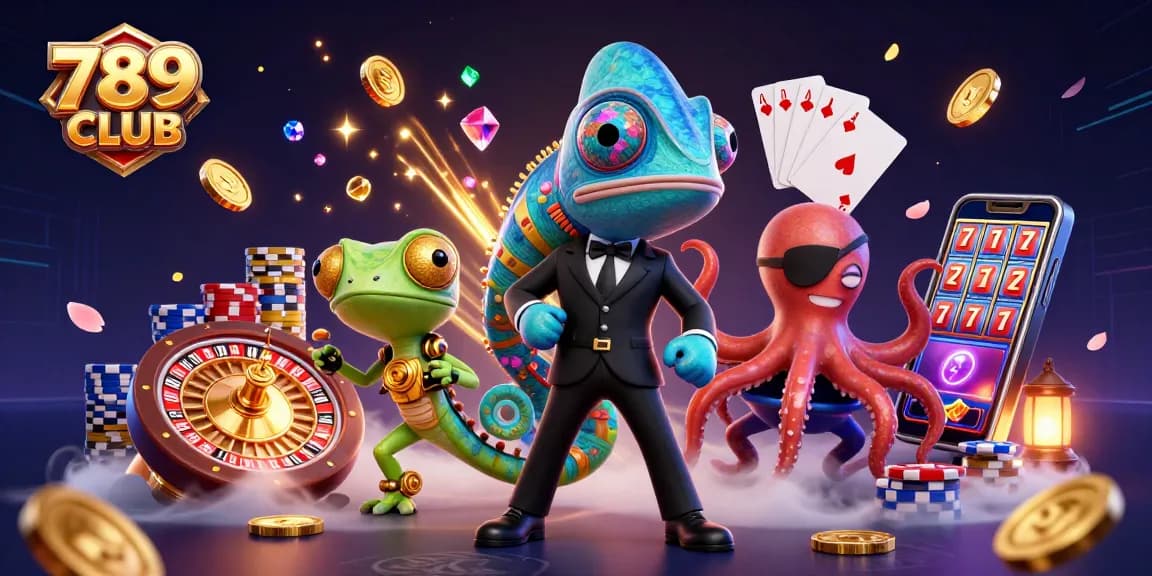 Experience the thrill of 789 CLUB with vibrant characters and dynamic gaming elements in this engaging 3D illustration.