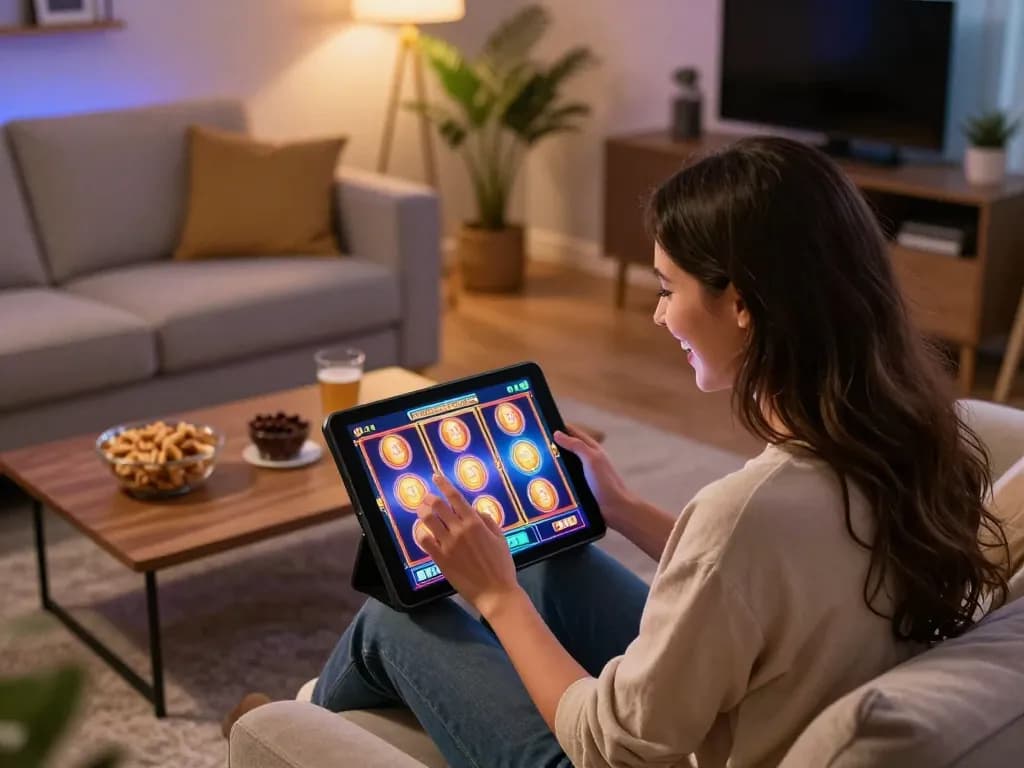 Experience thrilling slot action at home with 78wingo, featuring a player engaged in vibrant gameplay.