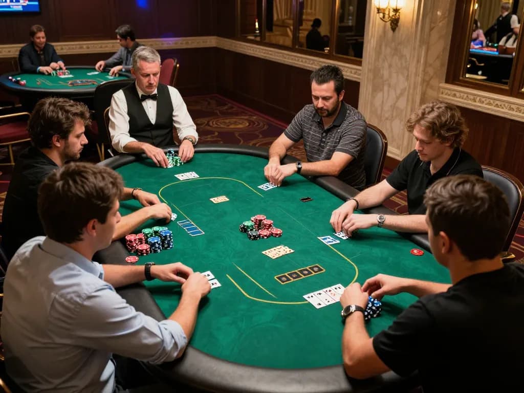 Nhận định kèo in action during an exciting poker game at a luxurious casino environment