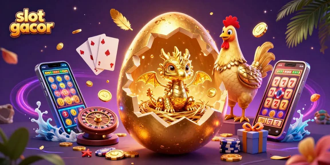 Experience the thrilling slot gacor scene with a golden dragon and poker chips amidst vibrant casino elements.