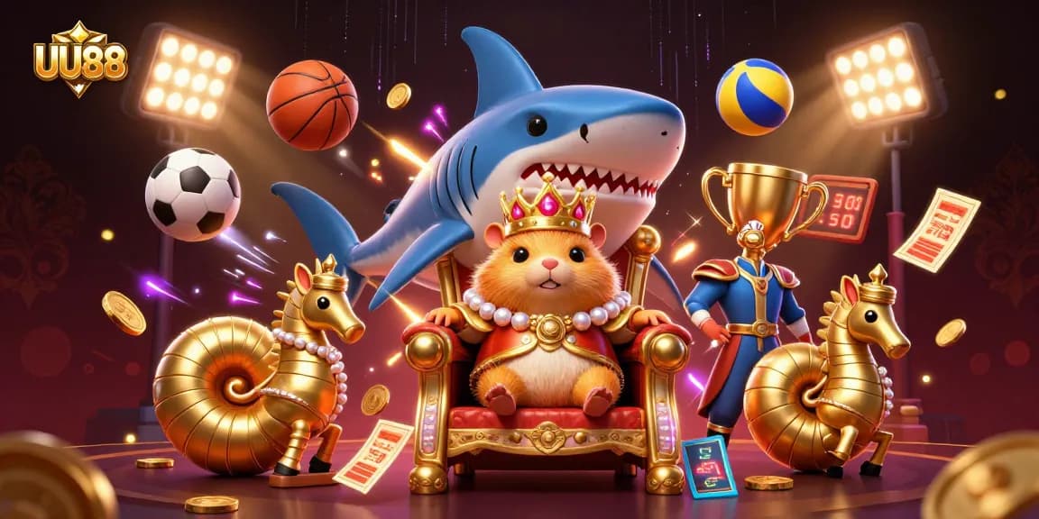 Experience the thrilling world of UU88 with a dynamic 3D casino scene featuring vibrant characters and action.