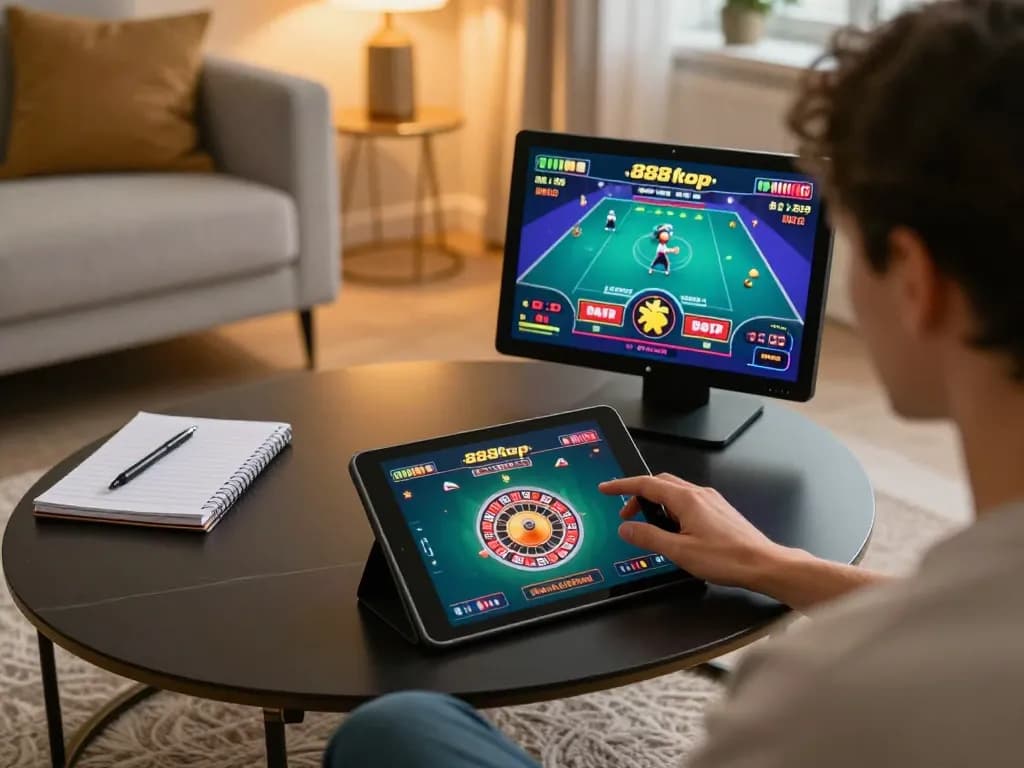 Engaging live dealer roulette gameplay on 888top app within a stylish home setup